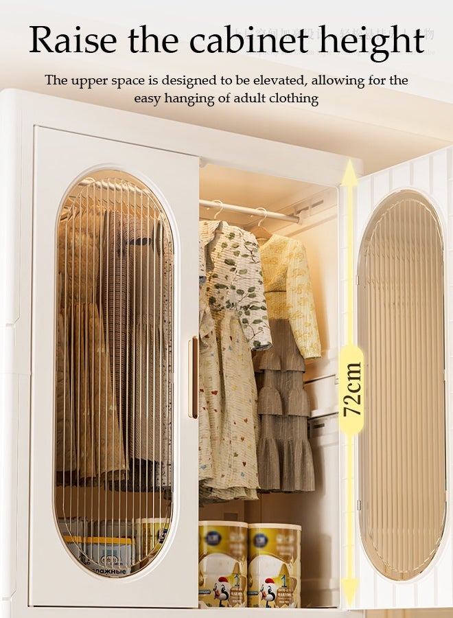 Spides 3 Tiers Foldable Closet Wardrobe Freestanding Portable Closet Storage Cabinet with Magnetic Snap Closure and Wheels Multi-functional Stackable Clothes Storage Bins with Hanging Rod Dust-Proof Collapsible Plastic Garment Cabinet for Clothing Organization in Bedroom & Office - Image 5